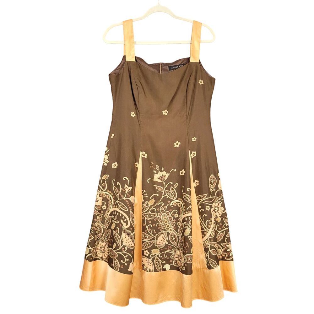 ADRIANNA Brown Peach Silk Floral Paisley Beaded Dress Y2K Fairy Event SIZE 10